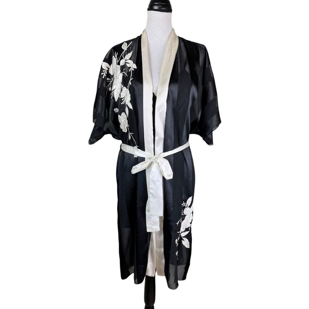 Vintage Victoria's Secret Gold Label OS 2 Piece Black Satin Robe Matching Gown